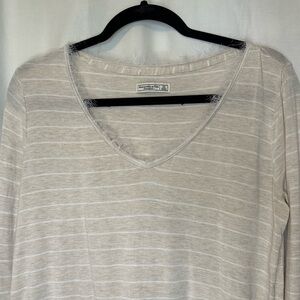 Abercrombie & Fitch A&F Long Sleeve V-Neck Striped Tunic Fringe Accent M